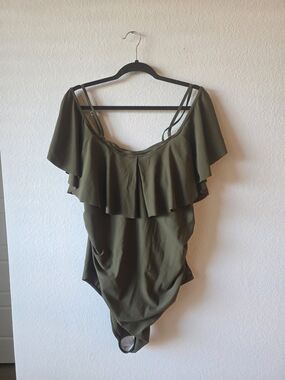 Olive Green Ruffled One-Piece Swimsuit Plus Size